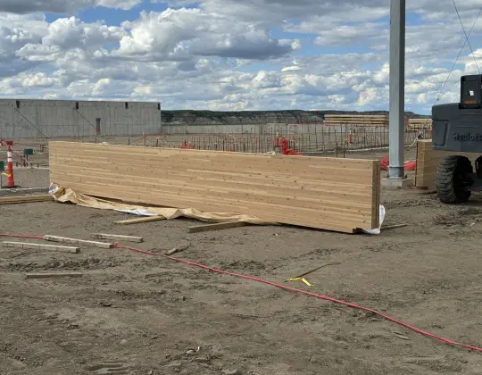Mass timbers unwrapped and ready to be installed